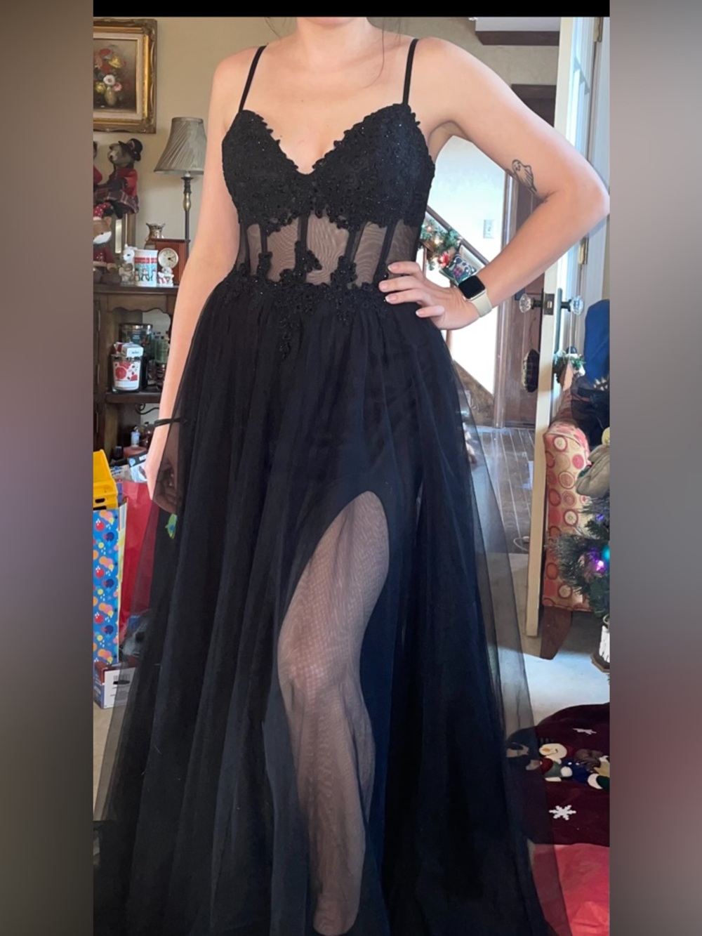 Windsor Black Lace Bodice Tulle Prom Gown - Picture 2 of 5